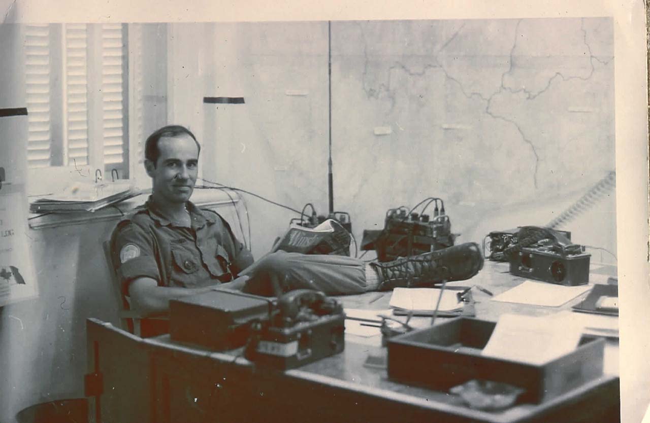 Tony Anderson on duty in the Cyprus Command Post, 1974.