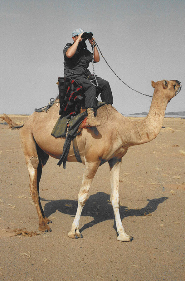 Les chameaux étaient utilisés pour les patrouilles lorsque le sable était trop mou pour les véhicules à moteur. Prise en 1992 par un photographe inconnu.