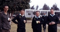 Coffee Break at Contingent HQ, Camp Shams Maj Mel MacLeod, Capt Chris Wellwood, Col George Simpson, Capt Tony Stasieciwiz, Maj John Leech.