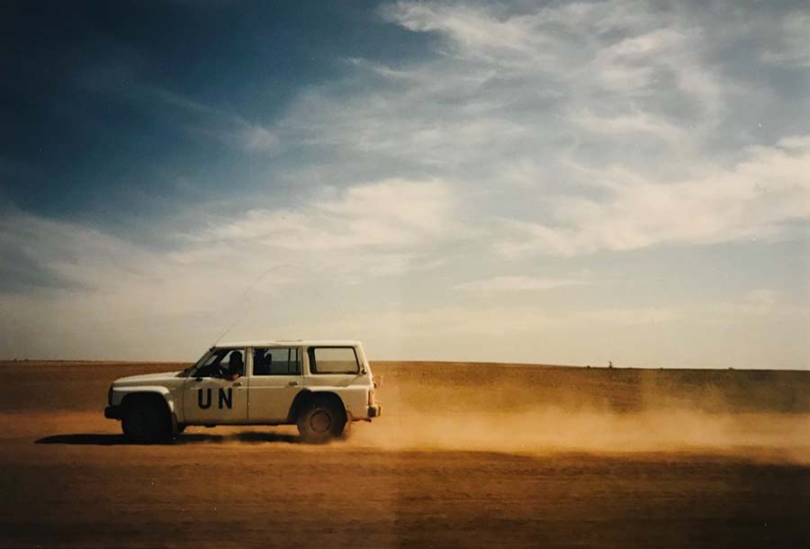 On patrol in the aptly named “Nissan Patrol” vehicle.