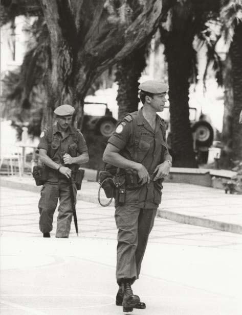 Major David Pittfield, Officer Commanding N Company, with Company Sergeant Major Bob Hodgson, Nicosia, Cyprus, 1984.